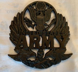 Rare Vintage Cast Iron USA Army Wall Hanging/Plaque - Heavy And Durable 2