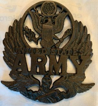 Rare Vintage Cast Iron USA Army Wall Hanging/Plaque - Heavy And Durable 3