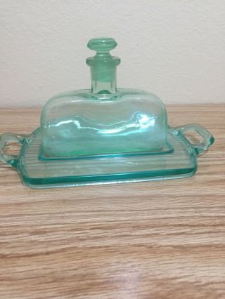 Rare Paden City Green Vaseline Flat Decanter With Stopper And Tray