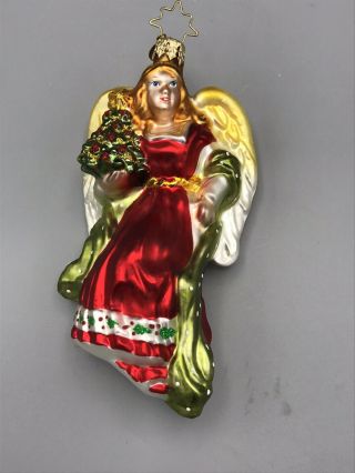 Rare Christopher Radko Glass Angel W/ Tree Christmas Ornament