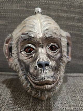 Slavic Treasures Rare Silver " Monkey Head " Glass Ornament