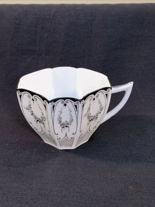 Shelley Queen Anne Garland Of Flowers Black & White Art Deco Tea Cup 11504 Rare