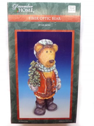 Rare 19 " Lighted Bear Carved Wood - Look W/xmas Tree Fiber Optic Colored Lights