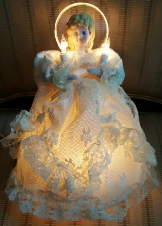 Rare Vintage Lighted Angel Christmas Tree Topper Porcelain Head & Hands Holiday