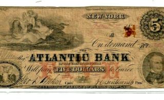 $5 " Atlantic Bank " Rare (york) 1800 