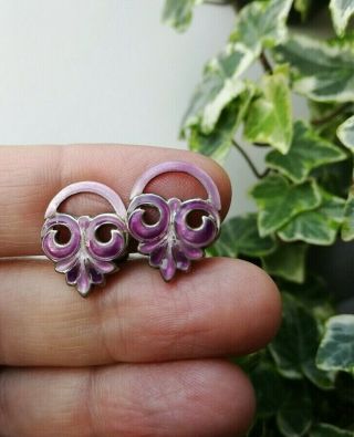 Rare BERNARD INSTONE Arts & Crafts earrings c1930 purples enamel and silver gilt 2