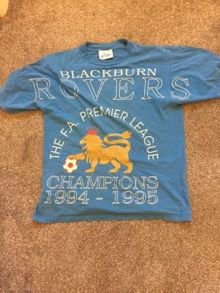 Vintage Extremely Rare Promotional Asics Blackburn Rovers T - Shirt Champions 1995