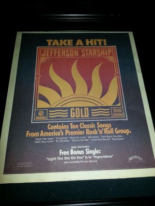 Jefferson Starship Gold Rare Promo Poster Ad Framed