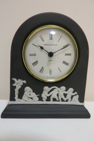 Wedgwood Jasperware Domed Mantel Clock Rare Black With Cherubs 4.  75 " 12cm High