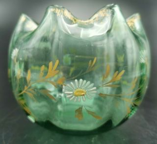 Rare Petit Vase Boule Aumoniere Art Nouveau Verre Emaille Dlg Montjoye Legras
