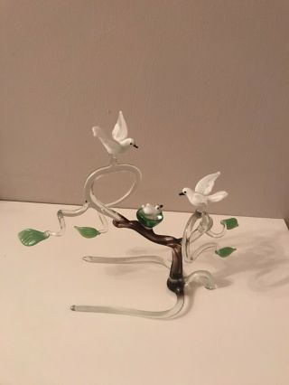 Vintage Murano Glass Birds Flowers Tree Lamp Work Rare