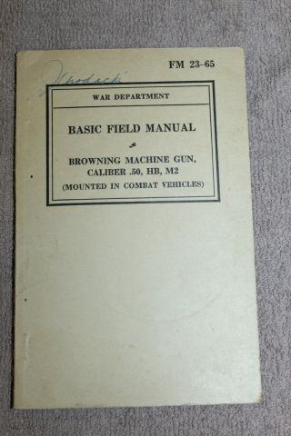 Rare Ww2 U.  S.  War Department Booklet,  Browning Mg Cal.  50 1942 D.  Named