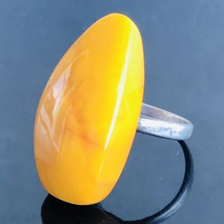 Vintage Rare Baltic Amber Egg Yolk Silver Ring Ussr Size 9