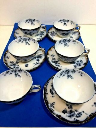 Rare Set Of 6 " Chiswick " Flow Blue By Ridgways England Cups And 5 Saucers
