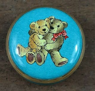 Halcyon Days Enamel Hugging Bears Mini Pill Trinket Box Blue Rare