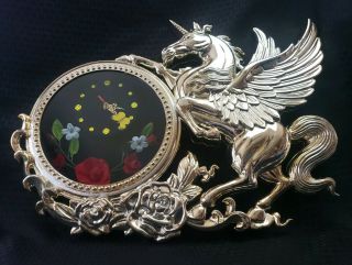Vintage Circa 70s Large Gold Unicorn Clock W/moving Butterfly Second Hand Rare