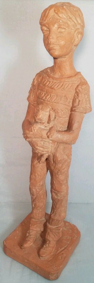 Rare Leonardo Artworks Mid - Century Statue Figurine Boy Holding Dog 19 1/2 " Tall