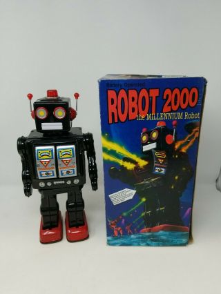 Rare Black Space Toy Robot 2000 Battery Operated Millennium Robot Schylling 1997