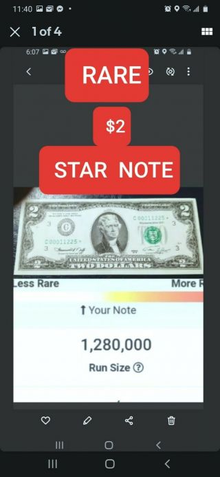 1976 $2 Rare ☆ Star Note ☆ Low Serial Number C 000 11 22 5 Fancy 98.  2 On Endex