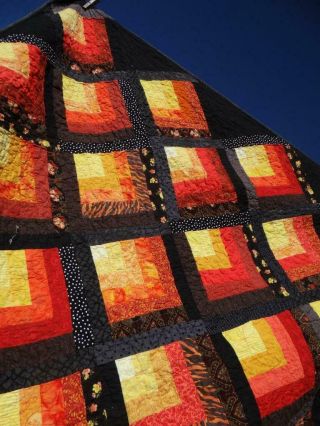 Sunset Canyon Gorgeous Vibrant Vintage Country Log Cabin In The Woods Rare Quilt