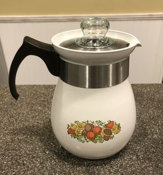 Vintage Rare Corning Ware P - 166 Stove Top 6 Cup Coffee Tea Pot “spice Of Life”