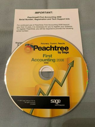 Sage Peachtree First Accounting 2008 Pc Computer Software Cd W/serial - Rare