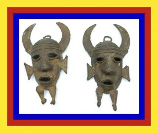 Rare Vintage Matching Pair African Senufo Brass Mask Ivory Cost