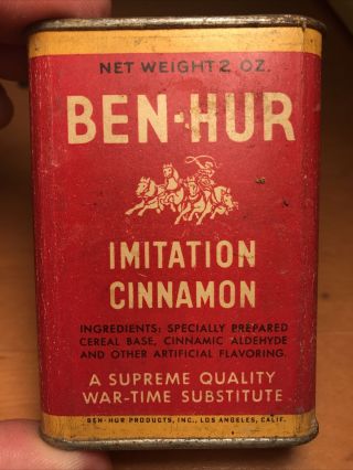Rare Vintage Ben Hur Spice Tin War Time Substitute World War Ii Imitation