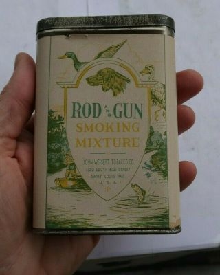 Rare Vintage 4.  5 " Tobacco Advertising Tin Box Rod & Gun Smoking Mixture Weisert