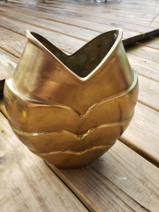Vintage Rare Solid Brass Fish Head Statue Vase