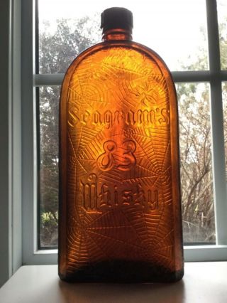 Rare Amber Seagram’s 83 Whisky - Spider/spiderweb Liquor Bottle