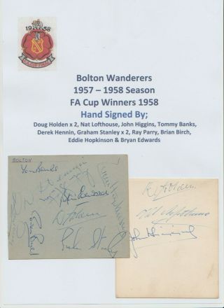 Bolton Wanderers Fa Cup 1958 Rare Autographed Book Pages 12x Signatures