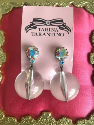 Tarina Tarantino Vintage Wizard Of Oz Glinda Clear Ball Lucite Ab Earrings Rare