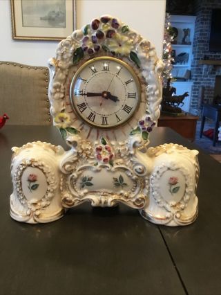 Rare Vintage 50’s Lanshire Clock Porcelain Electric Roses Pansy Gold C90