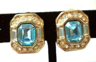 Rare Vintage Signed Grosse French Couture Rhinestone 3/4 " Clip Earrings G2692