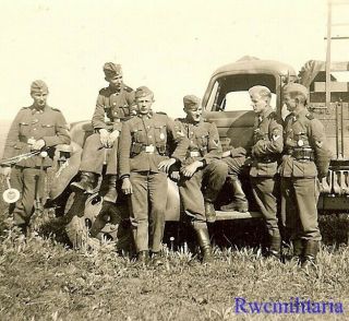 Rare Group German Elite Waffen Soldiers In Field By Lkw Truck; Russia 1943