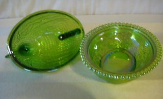 Vintage Rare Irredescent Lime Green Indiana Glass Hen On Nest Covered Candy Dish
