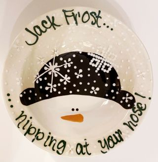 Expressly Yours Rare Hand Painted Snowman 10 " Bowl Ceramic Winter Holiday