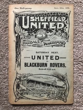 1909/10 Rare Vintage Sheffield Utd Res V Bradford City Res Football Programme