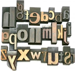 Letterpress Wood Type Mixed Lowercase Alphabet 26pcs Rare Old Selection