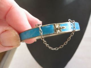Stunning Art Deco Rare Real Silver Blue Enamel Pretty Bracelet With Safety Chain