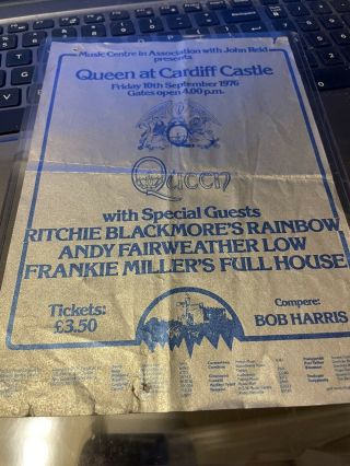 Queen Very Rare Live Cardiff Castle 1976 Orig Promo Flyer