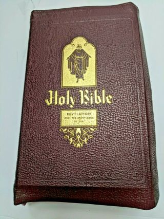 Rare Holy Bible Kjv Burgundy Leather,  Large Print,  Red Ink,  Thumb Index 1952