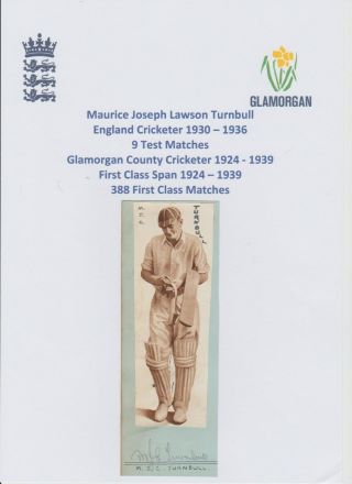 Maurice Turnbull England Cricketer 1930 - 1936 Tests X 9 Rare Hand Signed