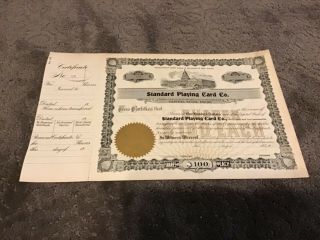 Very Rare Uncirculated Stock Certificate Standard Playing Card Co.