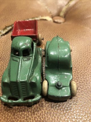 Vintage Rare Pressed Steel Dump Truck With Red Dump And Small Car
