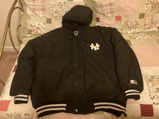 Rare Vintage Early 1990s Ny Yankees Authentic Starter Hooded Parka Size Xl