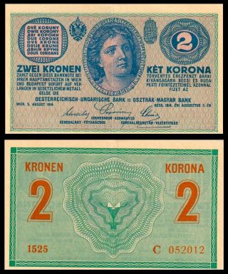 Austria / Hungary Empire 1914 / 2 Zwei Kronen,  Ket Korona,  P 17 Aunc / Rare