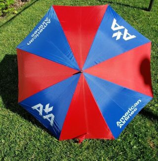 Vintage American Airlines Golf Umbrella Large Rare Red White & Blue 43 1/2 " Dia
