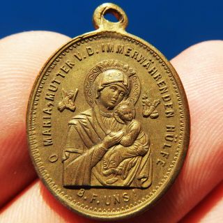 RARE ST ALPHONSUS LIGUORI RELIGIOUS MEDAL OLD OUR LADY OF PERPETUAL HELP PENDANT 2
